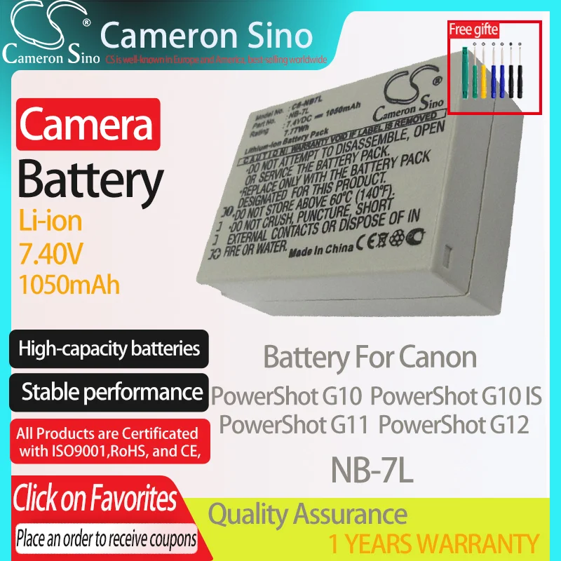 

CameronSino батарея зум-объектив для Canon PowerShot G10 PowerShot G10 является PowerShot G11 PowerShot G12 подходит для Canon NB-7L камера Аккумулятор 1050 мАч