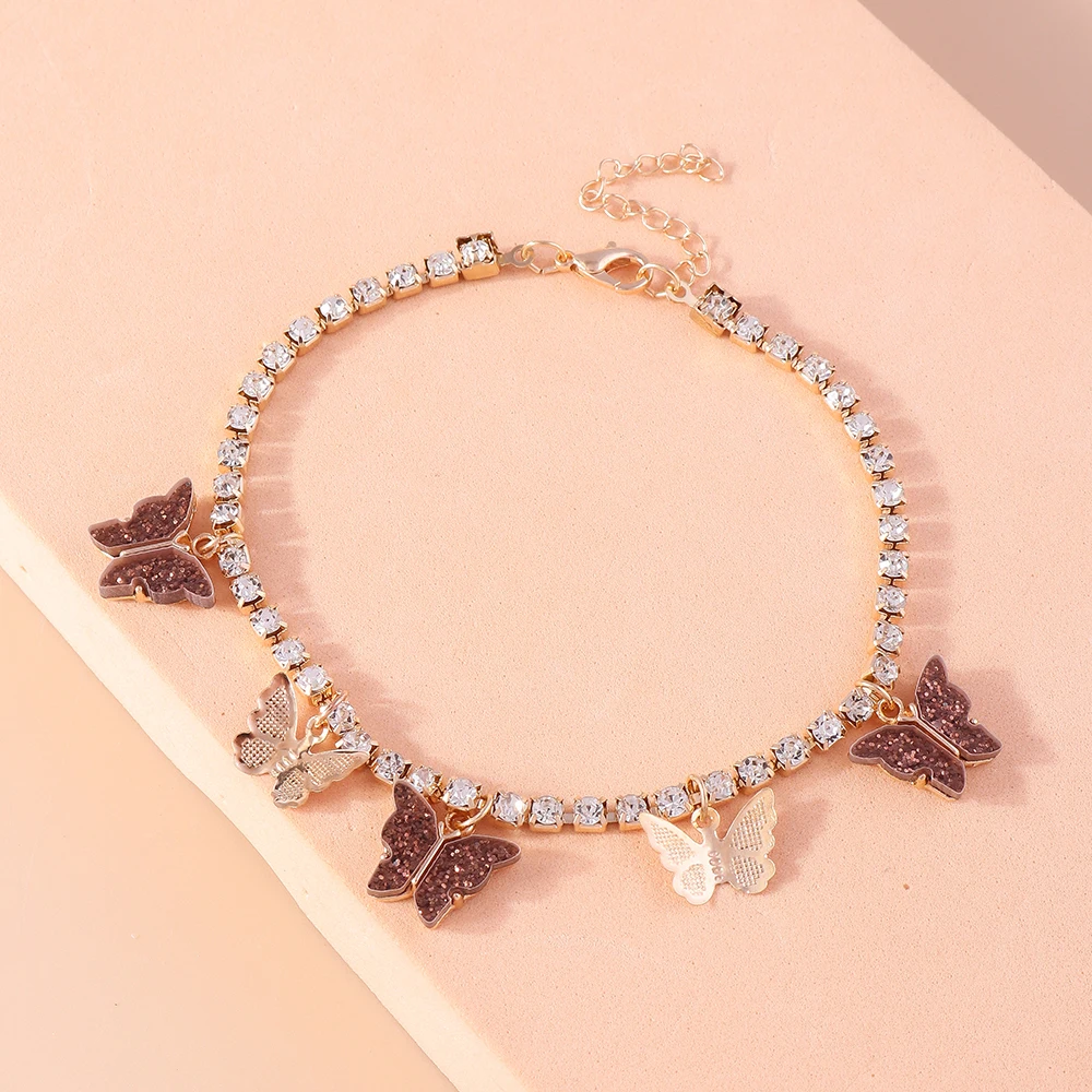 Aihua Modische Kristall-Tenniskette mit Schmetterling-Anhänger für Damen, Barfußkette für Fuß und Knöchel, Armband, Strand-Schmuck, Geschenke – Detail 12
