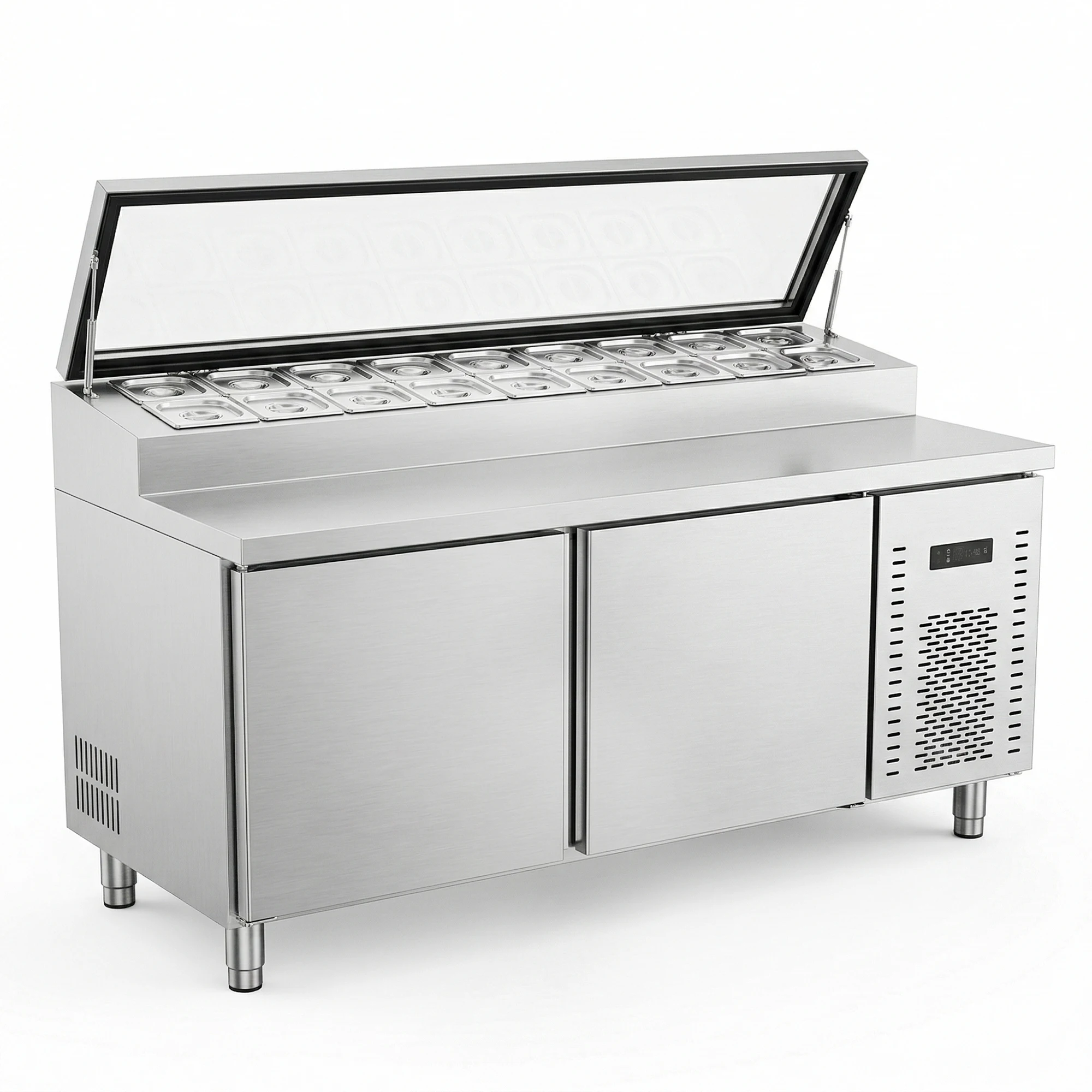 #Direct Factory Stainless Steel 201 Commercial Sandwich Station Counter Fridge Pizza Prep Table Refrigerator