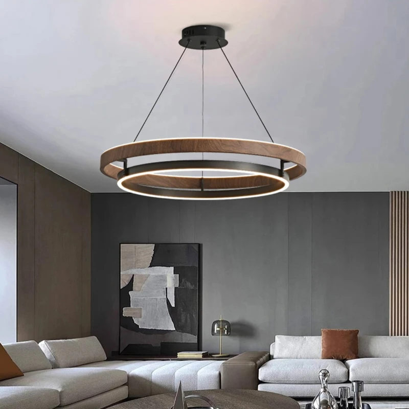 Designer's Modern Wood Grain Color Retro Living Room Pendant Light Dining Room Bedroom Kitchen Study Circular Pendant Lighting