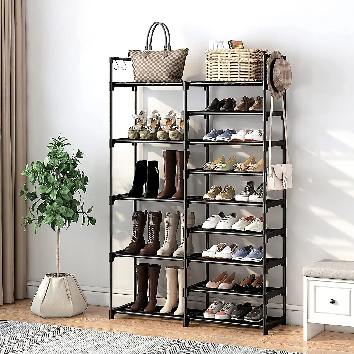 Shoe Rack Wrought Iron Simple Shoe Cabinet Dustproof Coat Rack Storage Household Multi-layer Space-saving Storage Rack - Image 2