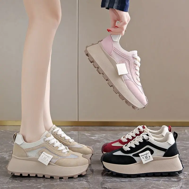 

Женские нескользящие кроссовки 2021, весенне-осенняя обувь на платформе, повседневная обувь на толстой подошве, увеличивающая рост для женщин, Zapatos De Mujer