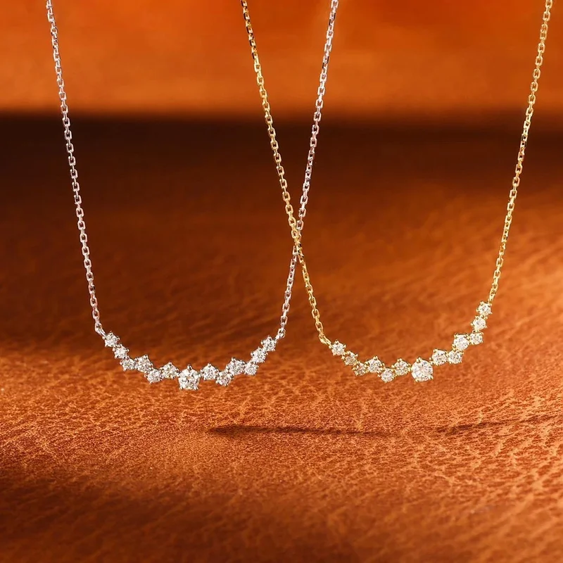 18K White Gold Niche Unique Smile Necklace with Round Lab Grown Diamond Trendy Fashion Designer Fine Jewelry for Women Gift