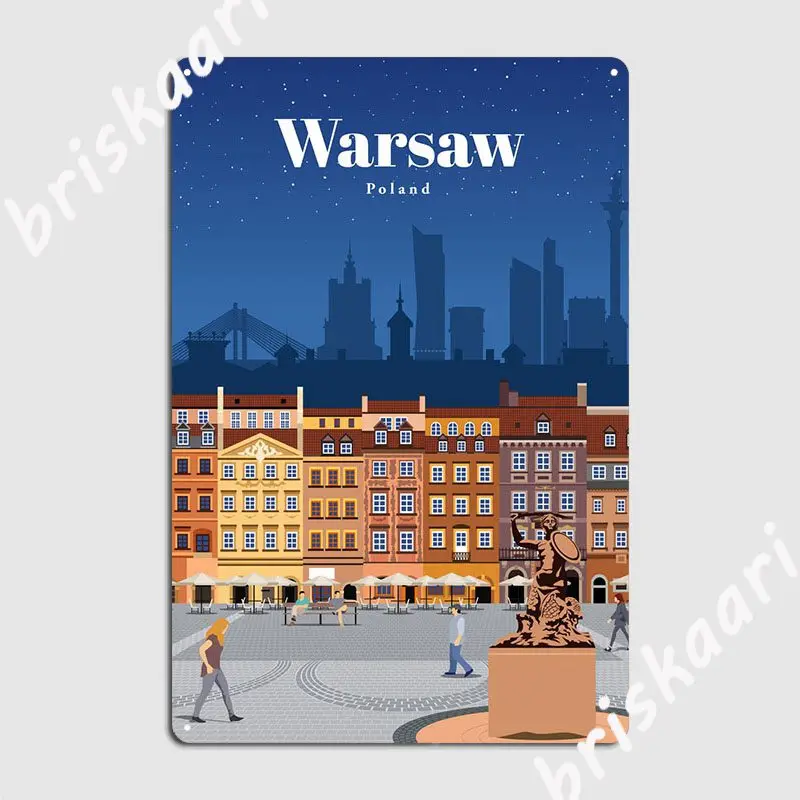 Travel To Warsaw Poster Metal Plaque Wall Decor Decoration Living Room Club Tin Sign Posters