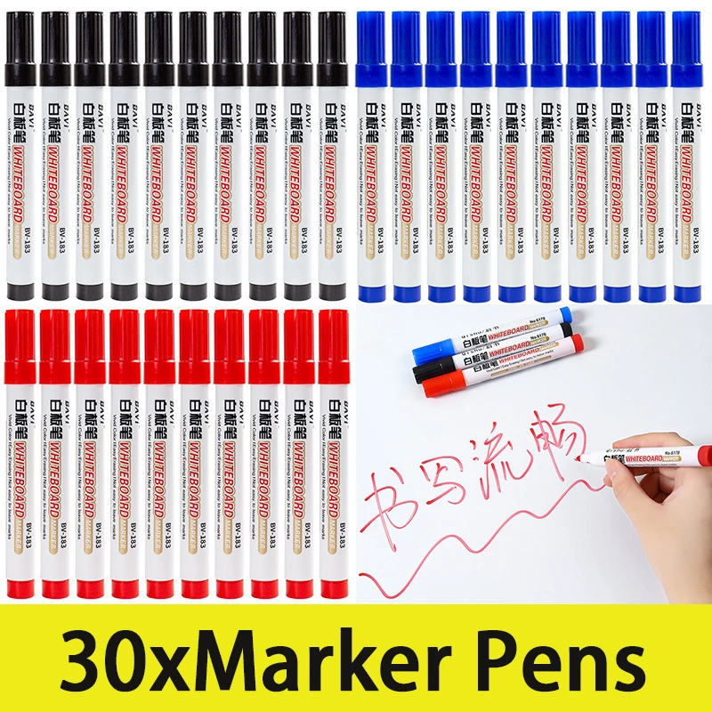 

30Pcs Dry Erase Whiteboard Marker Pen Blackboard Pens Erasable Chalk Pens White Board Markers Office School Stationery