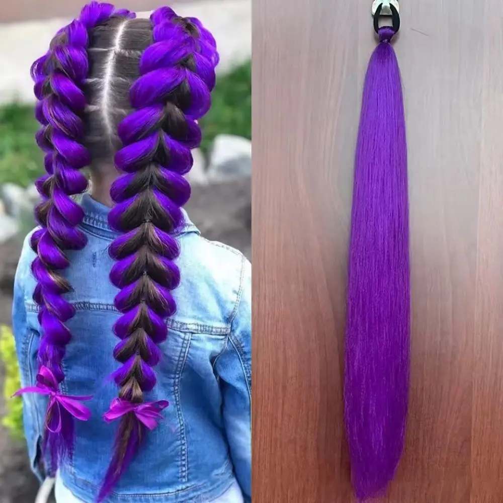 2PCS Synthetic Straight Kpop Rumi Demon Hunters Cosplay Wig Ponytail With Hair Braiding Ponytail Hair Halloween Accessories image 6