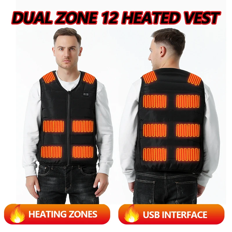 

Intelligent heating vest double control 12 zone heating V-neck middle-aged and elderly vest outdoor vest three speed heating