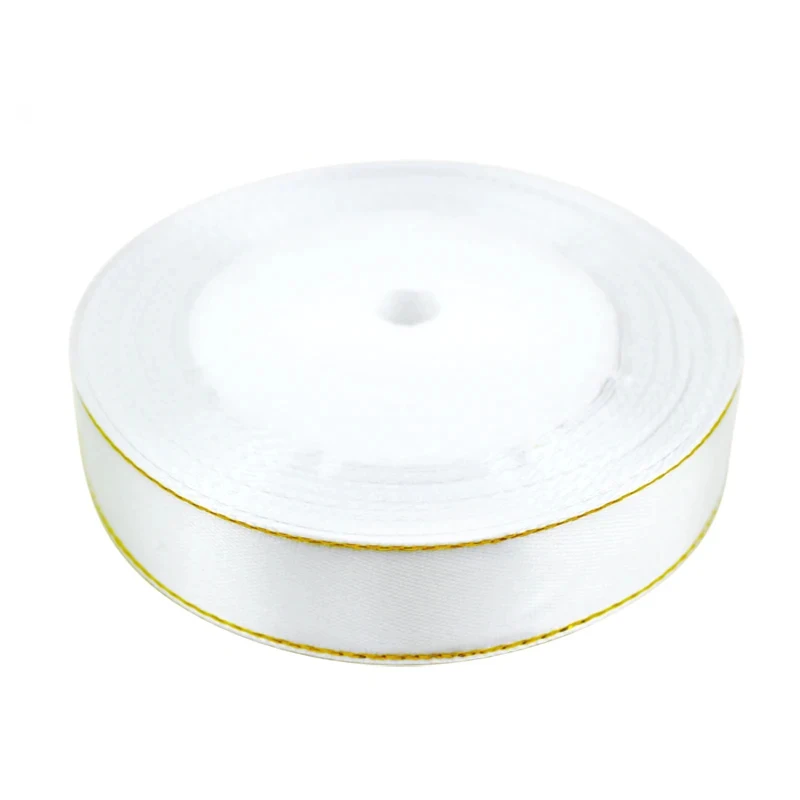 (25 yards/roll) beige gold Edge Satin Ribbon Wholesale Gift Christmas ribbons (6/10/20/25/40mm)