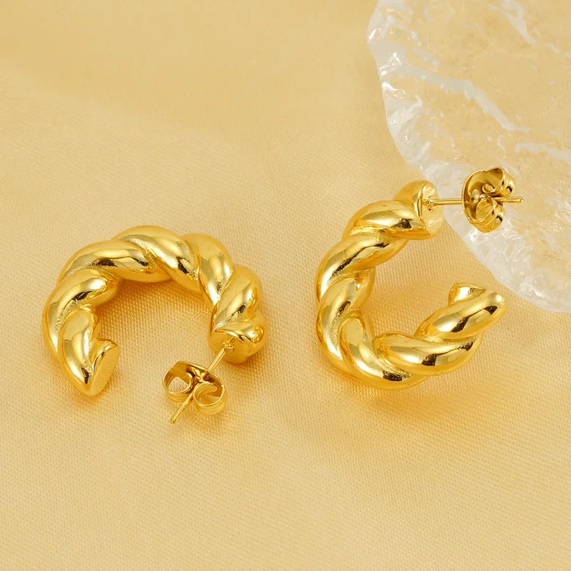 Fashionable and Personalized C-shaped Twist Design Jewelry Earrings Stainless Steel 18kPVD Gold-plated Waterproof Earring