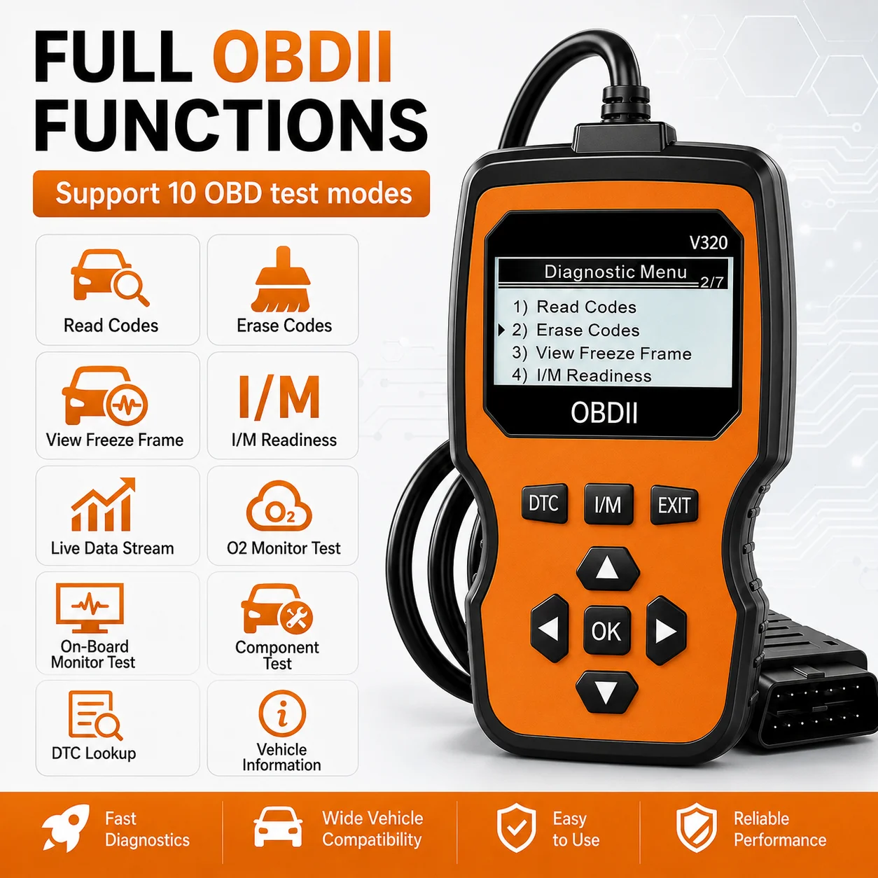 V320 Professional OBD2 Car Diagnostic Scanner Handheld Engine Fault Code Reader Check Engine Light Reset Tool Automotive Scan To