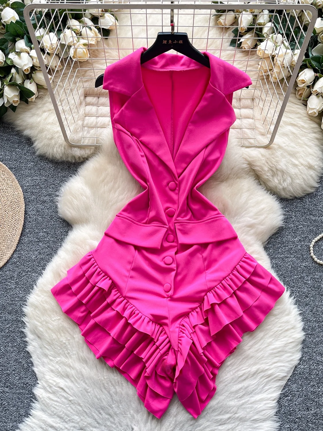 

Ele Summer One-Piece ort Pants for Women Svel Suit Collar Design High Waist Straight Cut Commute Sle High Faion
