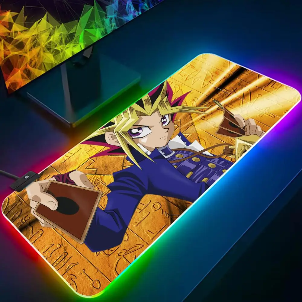 yu gi oh Mouse Pad RGB Gaming Mousepad Big LED Pad PC Desk Mat Luminous Mouse Pad Large Keyboard Mats Table Rug With Backlit