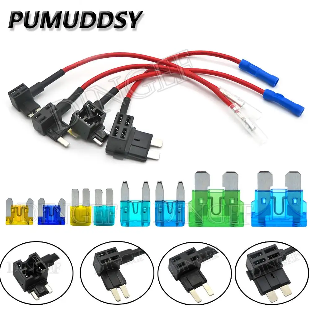 1Set 12V Mini Small Medium Size Car Fuse Holder Add-a-circuit TAP Adapter with ATM Blade Fuse Micro Mini 10A 5A 20A 25A 30A 40A