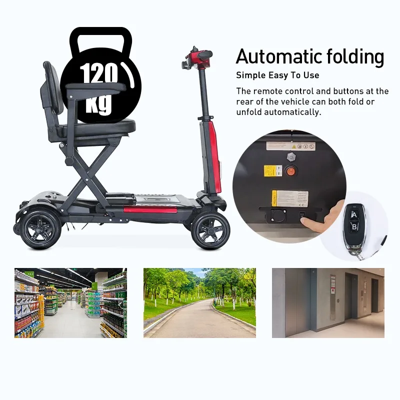Portable & Auto-fold Electric Scooter for Elderly Travel Foldable Mobility Scooter for Handicapped Individuals
