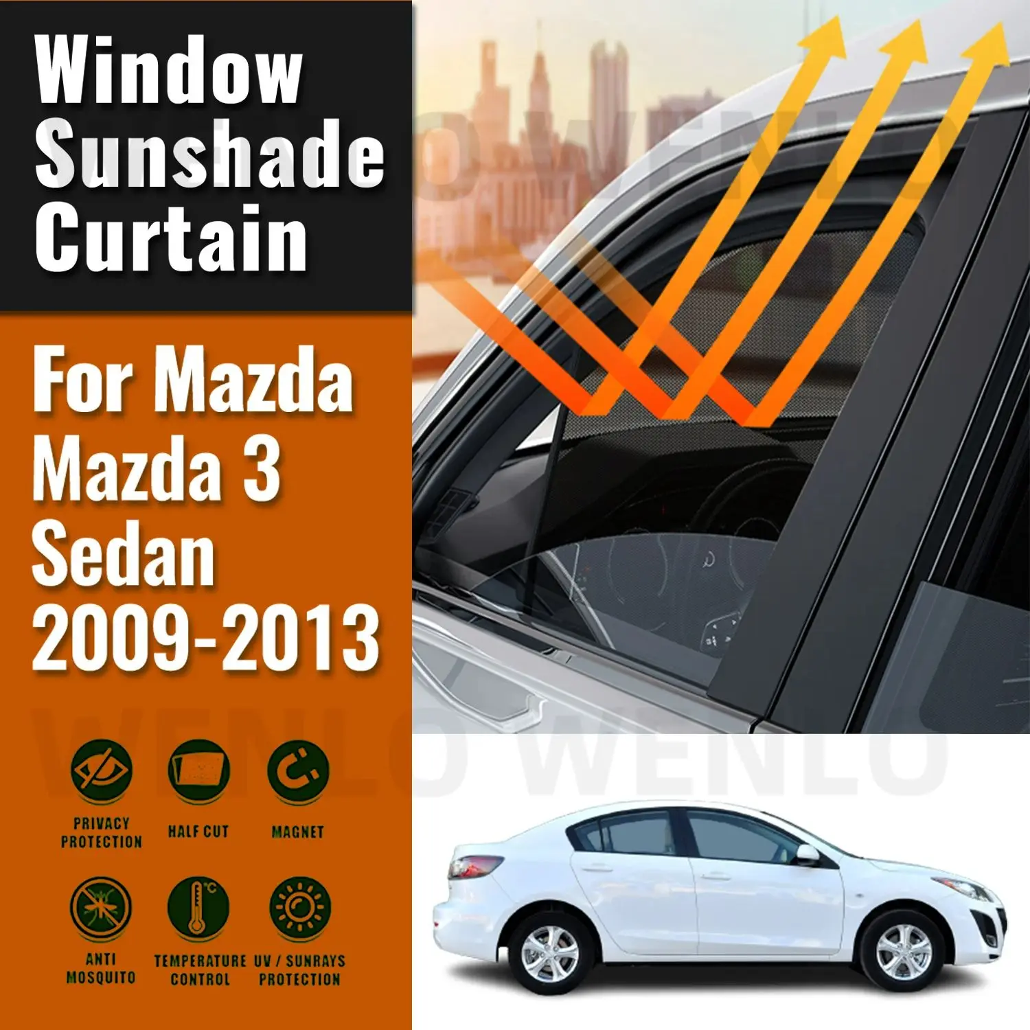 

For Mazda 3 Sedan M3 2009 2010 2011 2012 2013 Rear Side Window Sun Shade Car Sunshade Magnetic Front Windshield Mesh Curtain