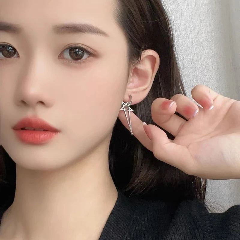 사이버 펑크 성격 펜타클 귀걸이 남여 다크 고딕 금속 천공 귀고리 힙합 귀 스터드 펜던트 쥬얼리 액세서리