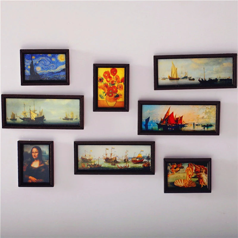 1:12 Scale Photos Oil Painting Mural Wall Picture for 1/12 Dollhouse Miniature Miniaturas Casa De Munecas Decor