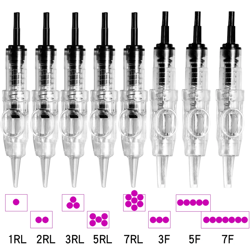 Aiguilles de tatouage jetables 1R pour lèvres et sourcils, 50/100 pièces, stérilisées, micro-aiguilles, pour Machine à maquillage Permanent