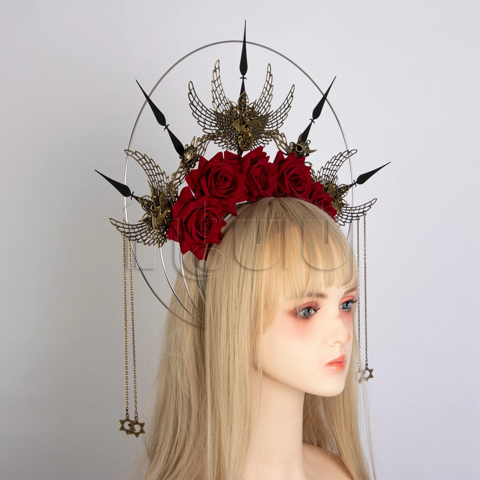 فاسق مسنبل تاج خوذة القوطية لوليتا الملكة آلهة تأثيري الباروك زهرة الورد هالة عقال التنين الجمجمة إكسسوارات الشعر