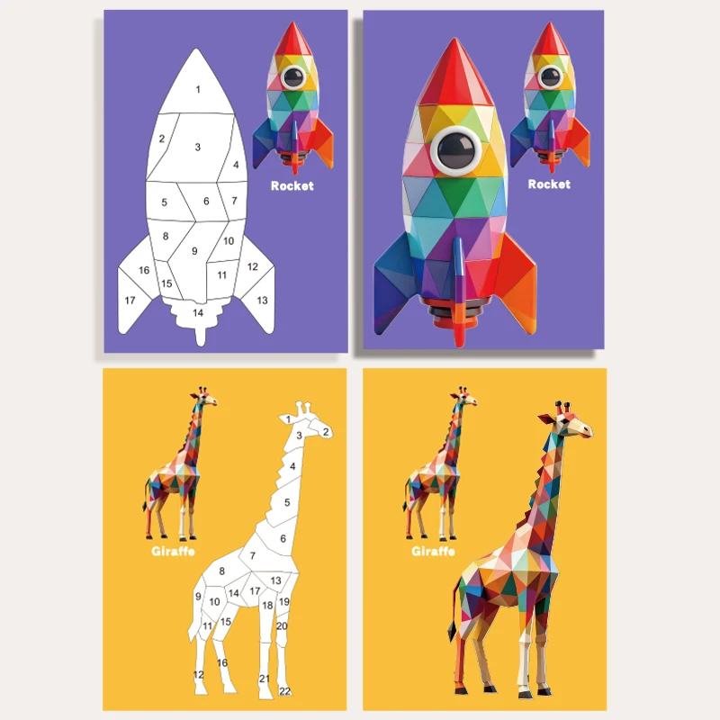 Educational Geometry Animal Sticker Puzzle for Preschool Kids, 8 in 1 DIY Art Craft Kit Fine Motor Skills & Focus Training