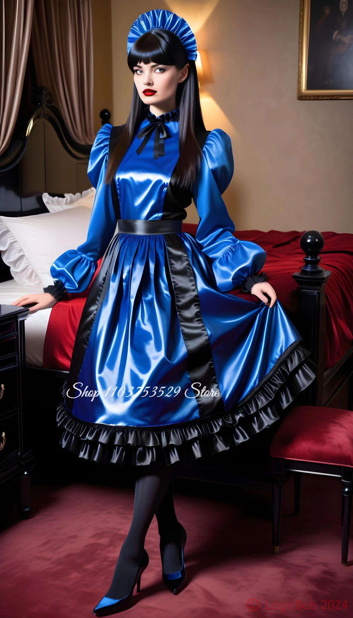 Maßgeschneidertes blaues viktorianisches Vintage-Ballkleid für besondere Anlässe, Dienstmädchen-Abendkleid, Cosplay-Kostüm, Maskenballkleid