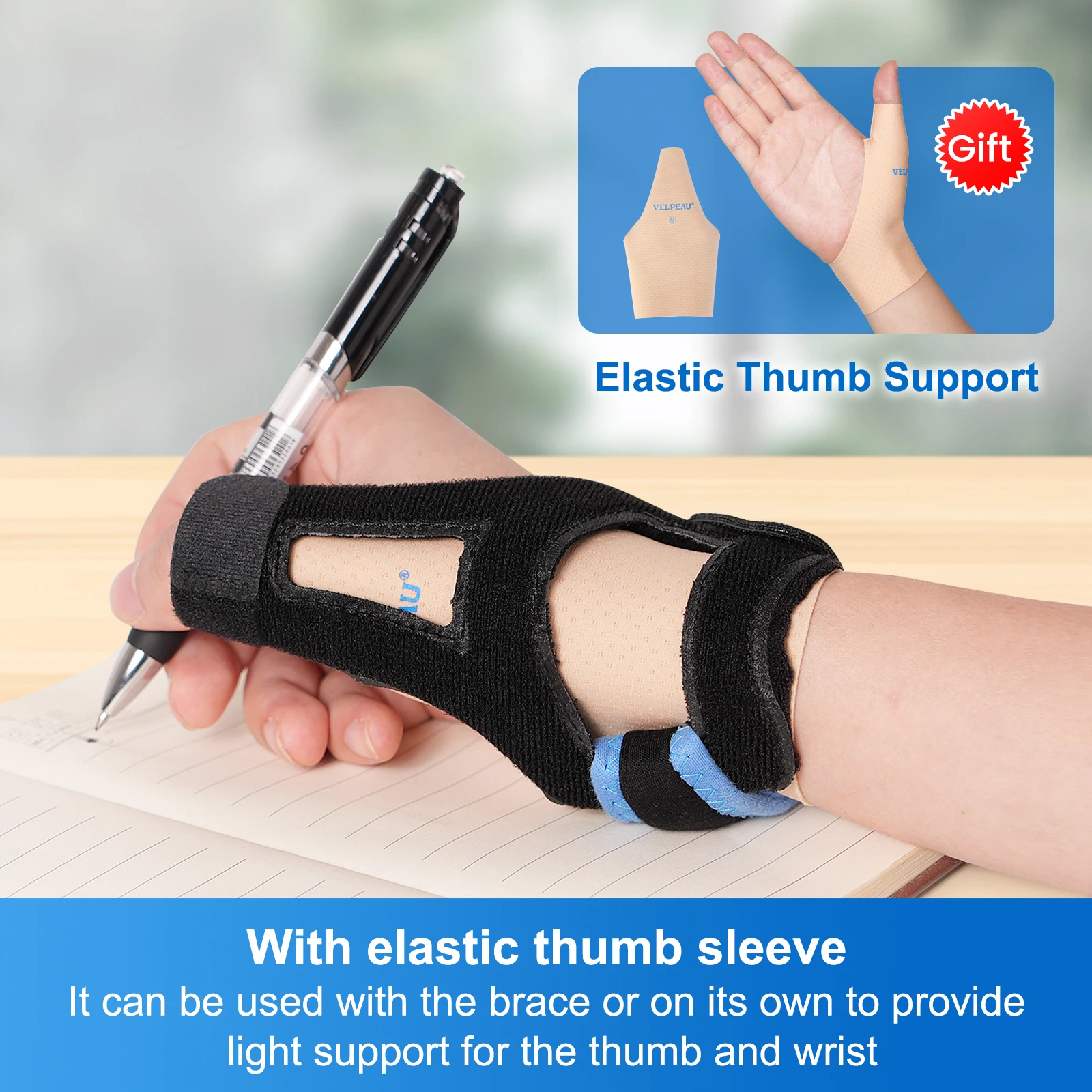 VELPEAU Thumb Splint Brace for Trigger Finger Sprains Strains Arthritis and Tendonitis Thumb Support Breathable and Universal