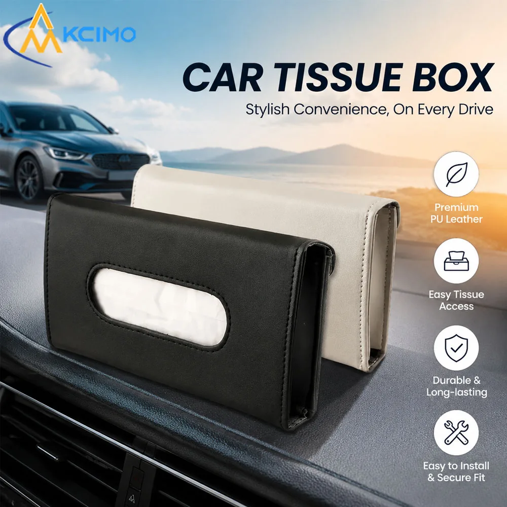 1PC PU Leather Car Sun Visor Tissue Holder Elastic Strap Easy Access One-Hand Tissue Box Interior Storage Accessory
