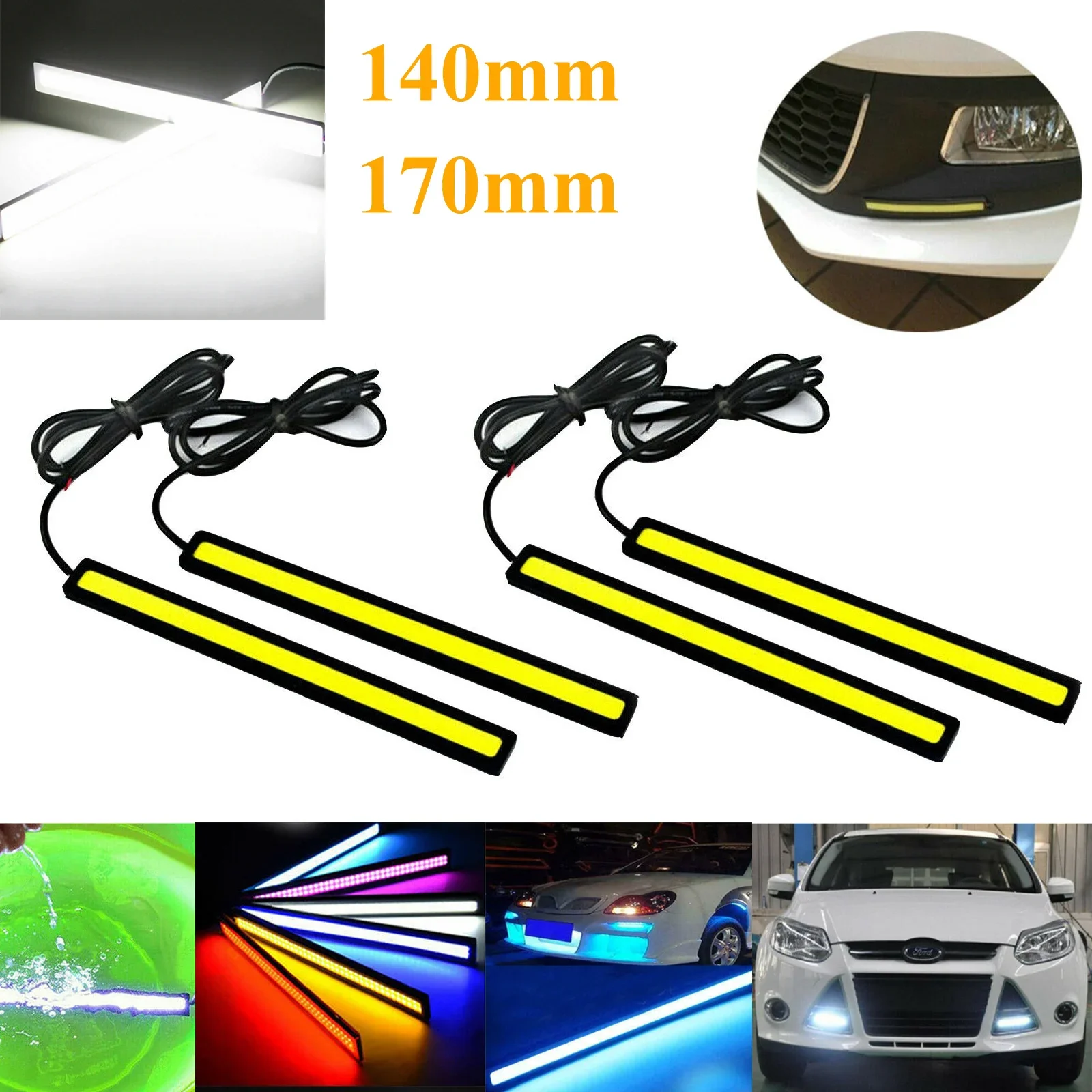 Ultra Thin Bright LED COB Strip DRL Lamp Day Time Running Driving Lamp for Auto Car Side Light Fog Light Waterproof DC 12V