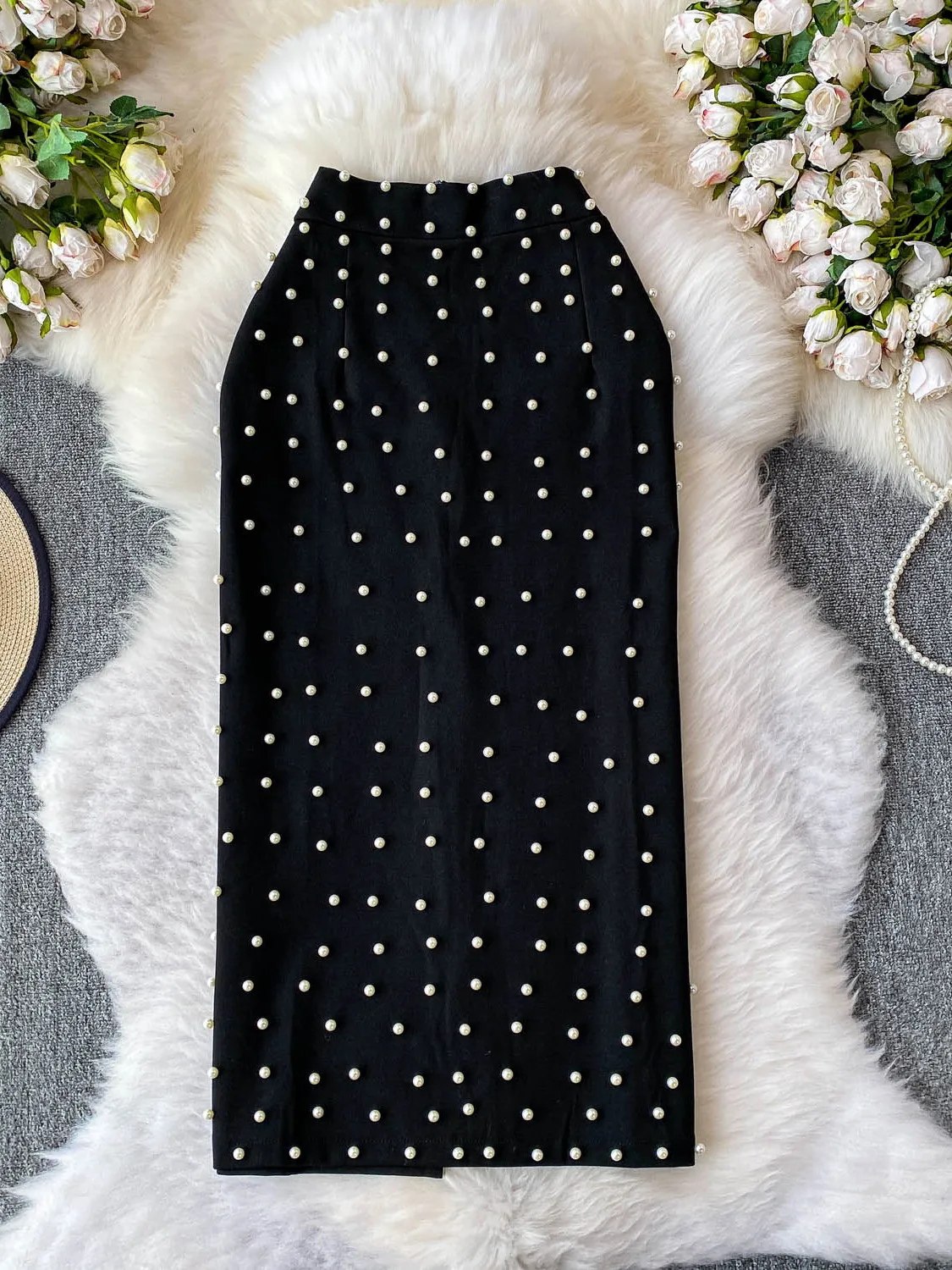 

Ele Embellied High Waist Midi Skirt Women's Summer 2025 New Sle Slimming Split Ba A-Line Skirt for Young Women