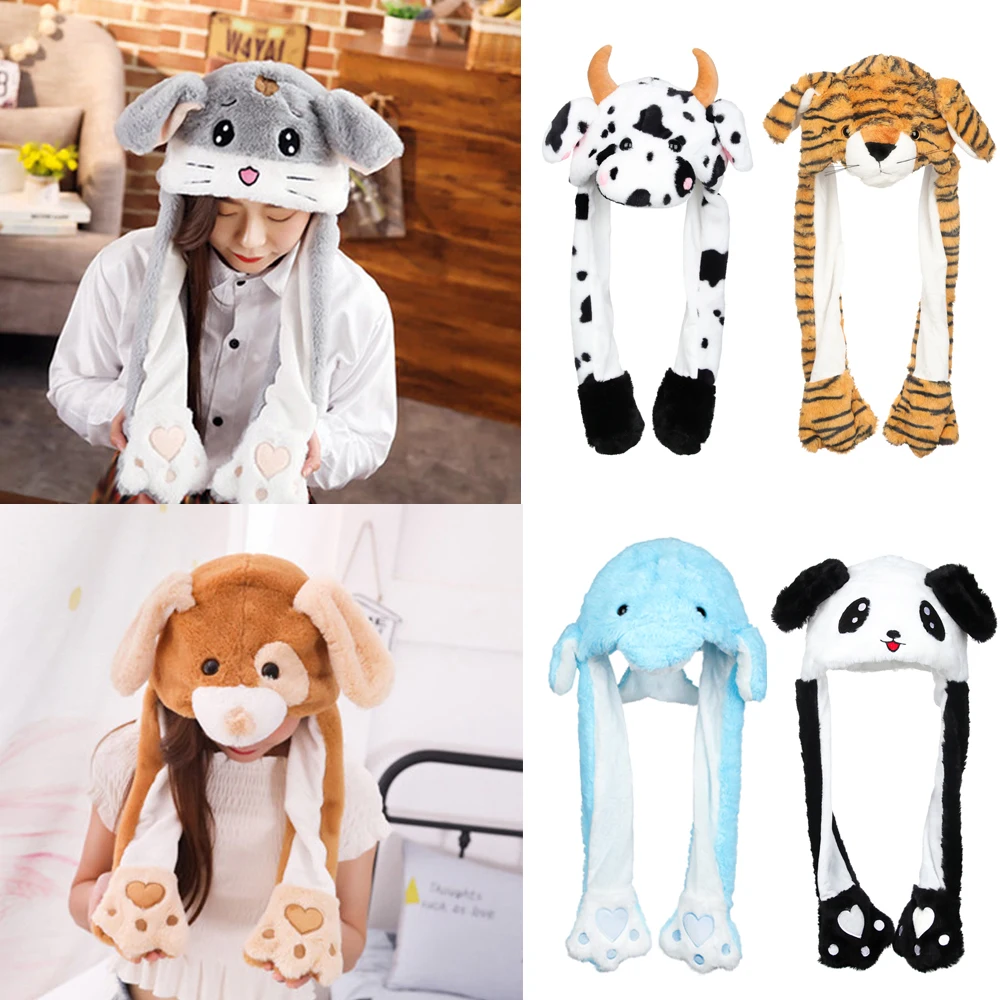 Winter Warm Moving Jumping Animals Ear Hat Rabbit Pinch Airbag  Funny Cap