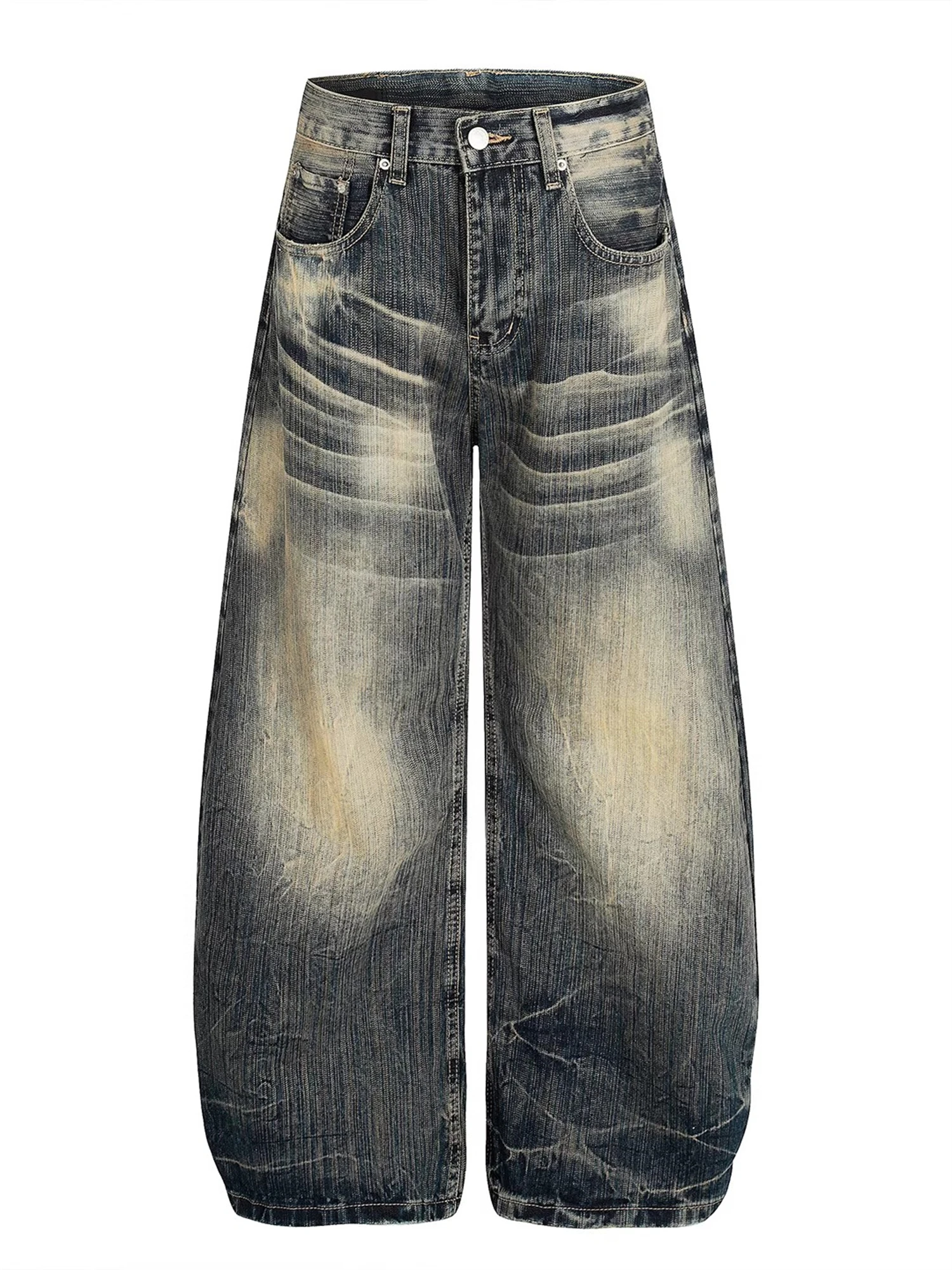 Women's Gradient Wash Oversized Wide Leg Denim Jeans Vintage Faded Whiskering Baggy Silhouette Retro Streetwear Ladies Pants