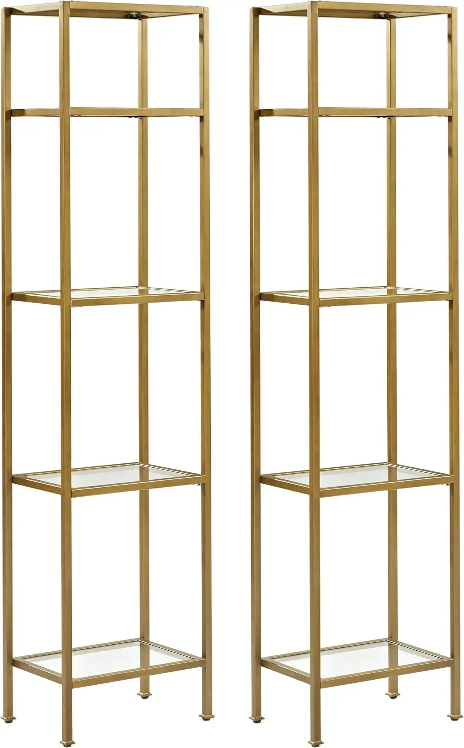 2 piece bookcase set glass bookcase, bookcase storage, gold and glassArt Deco inspired design with a soft gold finish