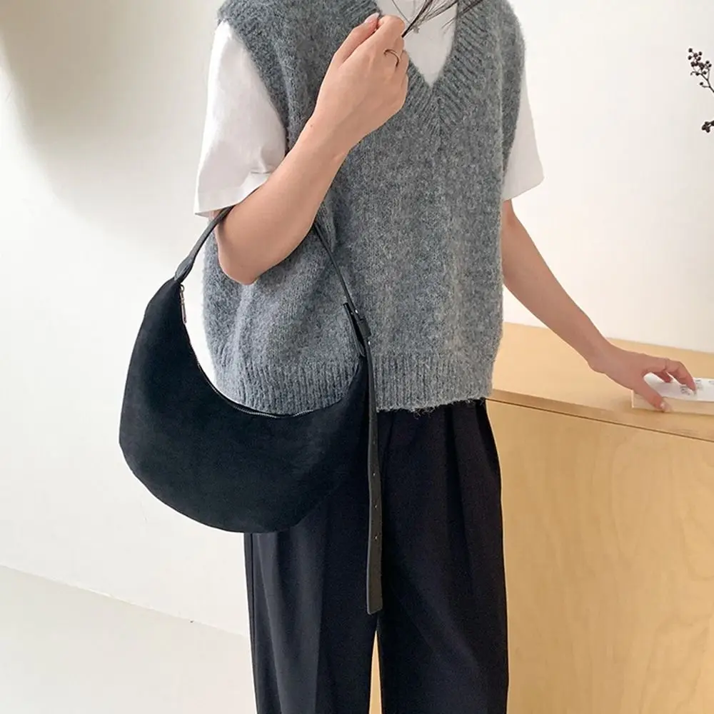 

Fashionable Korean Style Suede Shoulder Bag Retro Solid Color Brown Handbag Tote Bag Maillard Style Underarm Bag Travel