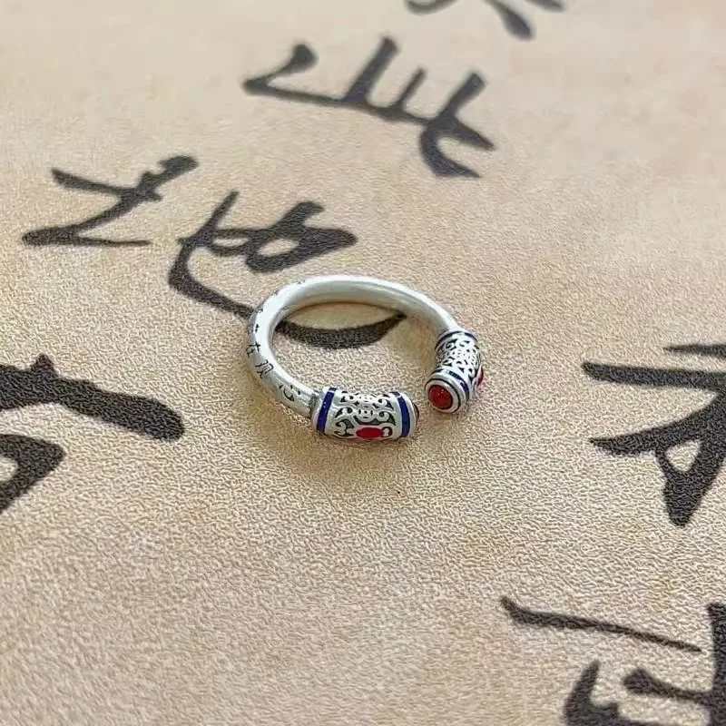 HX Silver Color Vintage Heart Sutra Lady Vintage Palace Style Country Fashion Luxury High Fashion Open Ring Jewelry