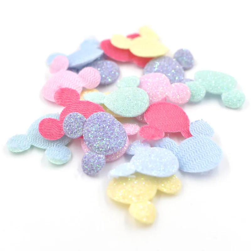 60Pcs 18*20mm Glitter Mouse Head Bepowder Applique Cloth Padded Patches for Craft/Clothes/Hairpin/Wedding DIY Decoration