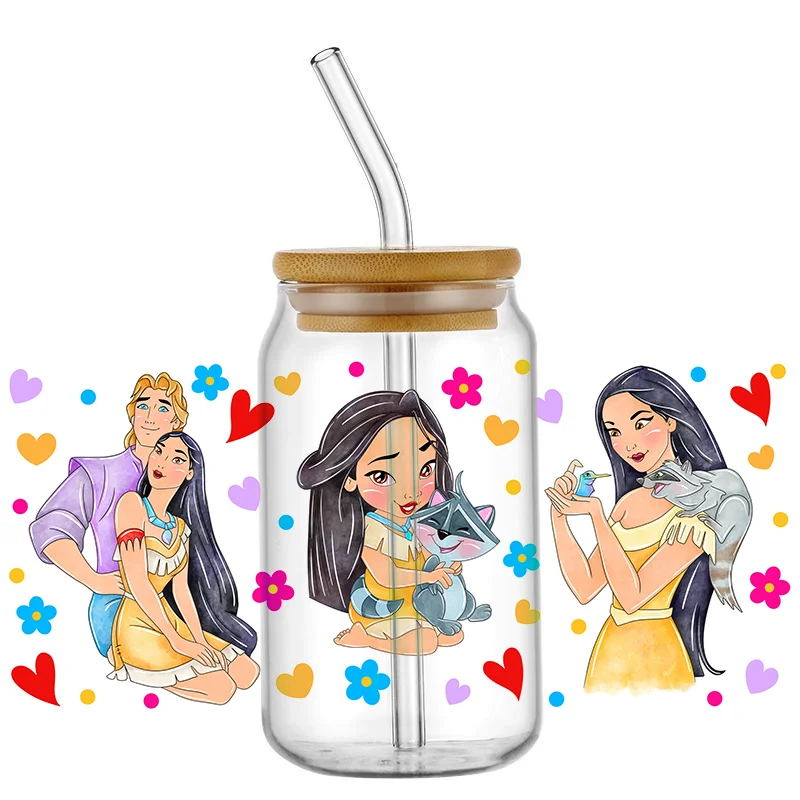 Cartoon Princess 16oz UV DTF Cup Wrap Cartoon Libbey Glass Beer Can Tumbler Transfer Stickers Waterproof Permanent Adhesive