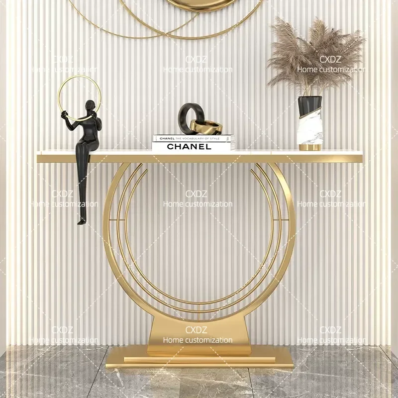 Modern Simple Entryway Table with Wall Mounted Strip Design Rock Slab Decorative Console Table for Entrance Hall New Chinese