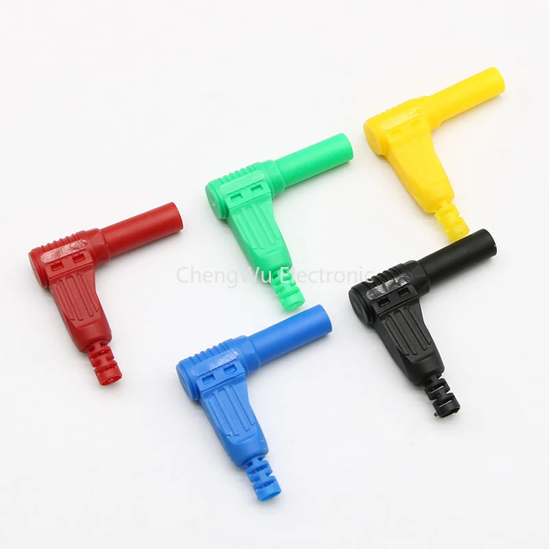

4pcs 4mm Male Right Angle Insulation Wire Solder Type DIY Banana Plug Connectors Multimeter Test Red Black Blue Green Yellow