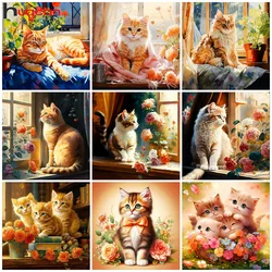 Huacan New Arrivals Diamond Painting Animal Cat Full Round Square Drill Mosaic Flower Art Home Decoration Craft Kit