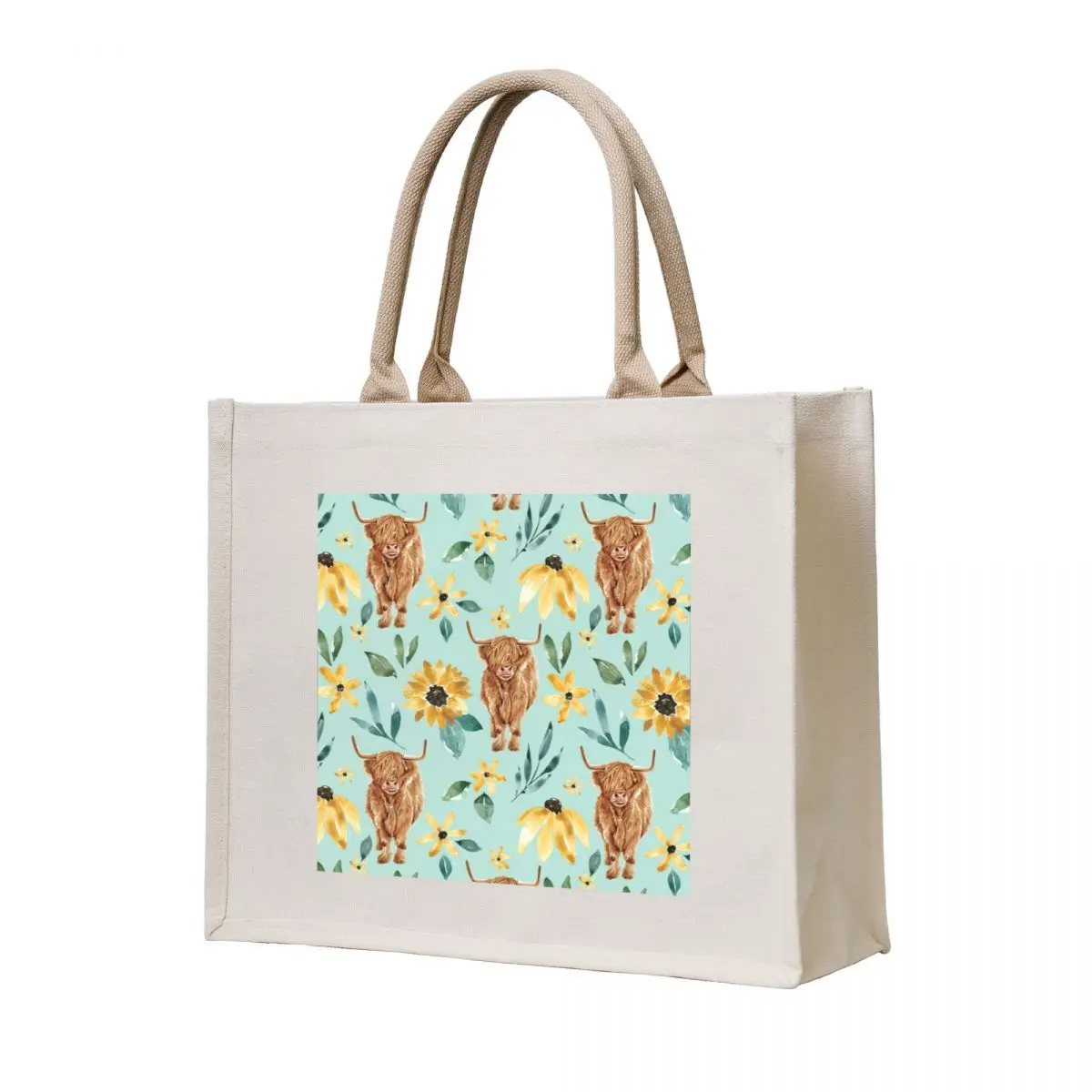 

Highland Cow and Sunflowers Tote Bag Women bags shopper bag women custom canvas bag canvas shopping