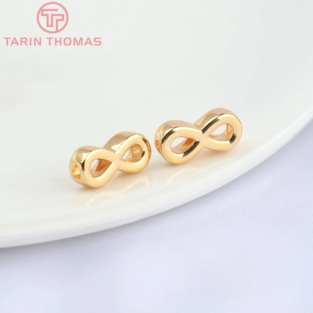 (5149)6PCS 6x12.5MM 24K Gold Color Brass 8 Character Spacer Bracelet Beads High Quality Diy Jewelry Accessories Wholesale