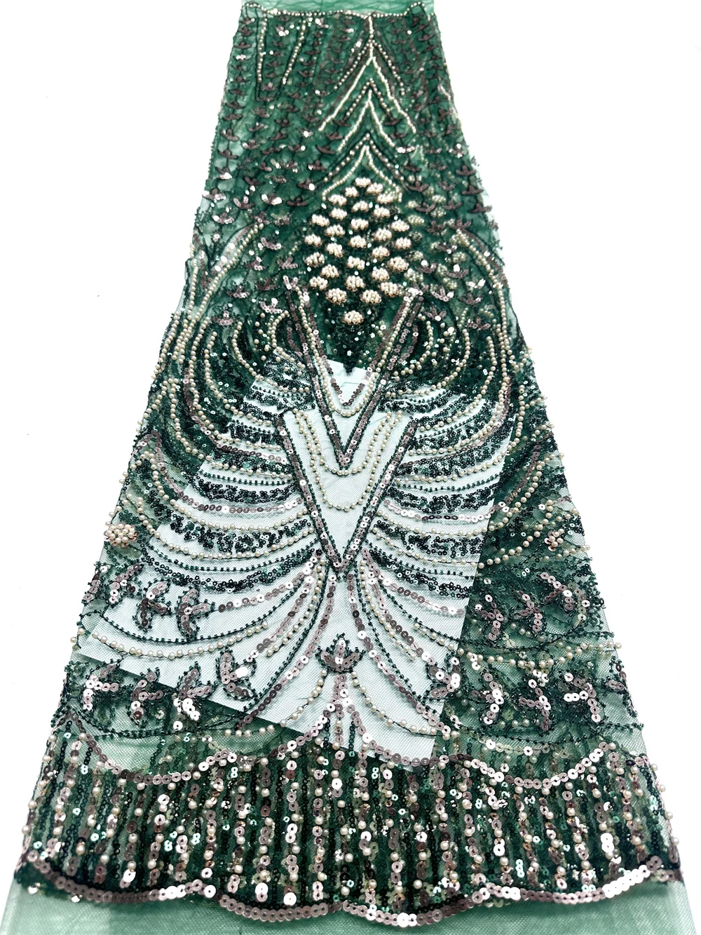 

Нигерийская зеленая кружевная ткань с бисером, африканское кружево, 5 ярдов, высокое качество, французская сетка с пайетками для свадебного шитья, коллекция 2026 года