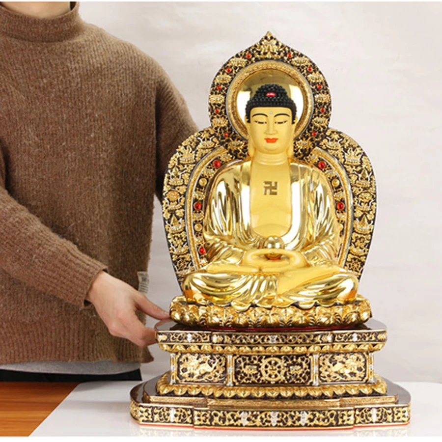 

56cm large Buddhist high-grade home patron saint gold gilding Sakyamuni Amitabha buddha statue TOP efficacious Talisman Mascot