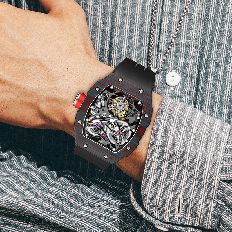 Haofa Tourbillon Watch for Men Double-sided Carbon Fiber Skeleton Automatic Mechanical Watches Sapphire Luminous Business 1901-1