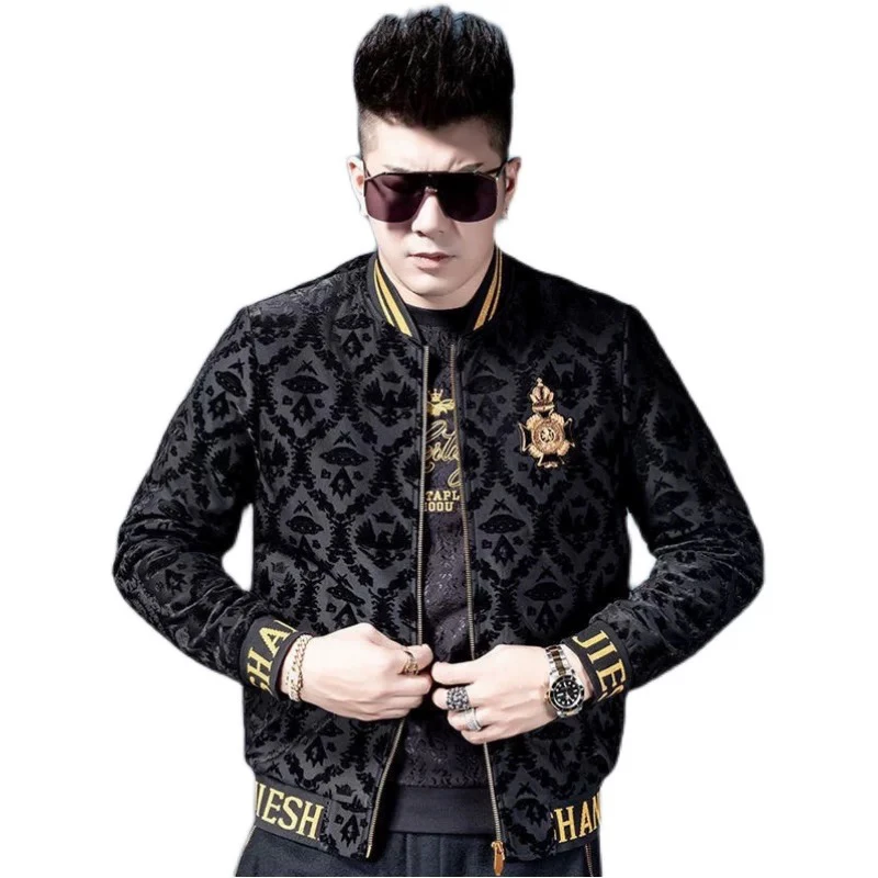 

Tagkita Men's Fce Lined Embroidered Thiened Baseball Jaet Spring Autumn Faion Urban Sle Polyester Fiber Zipper Clo...