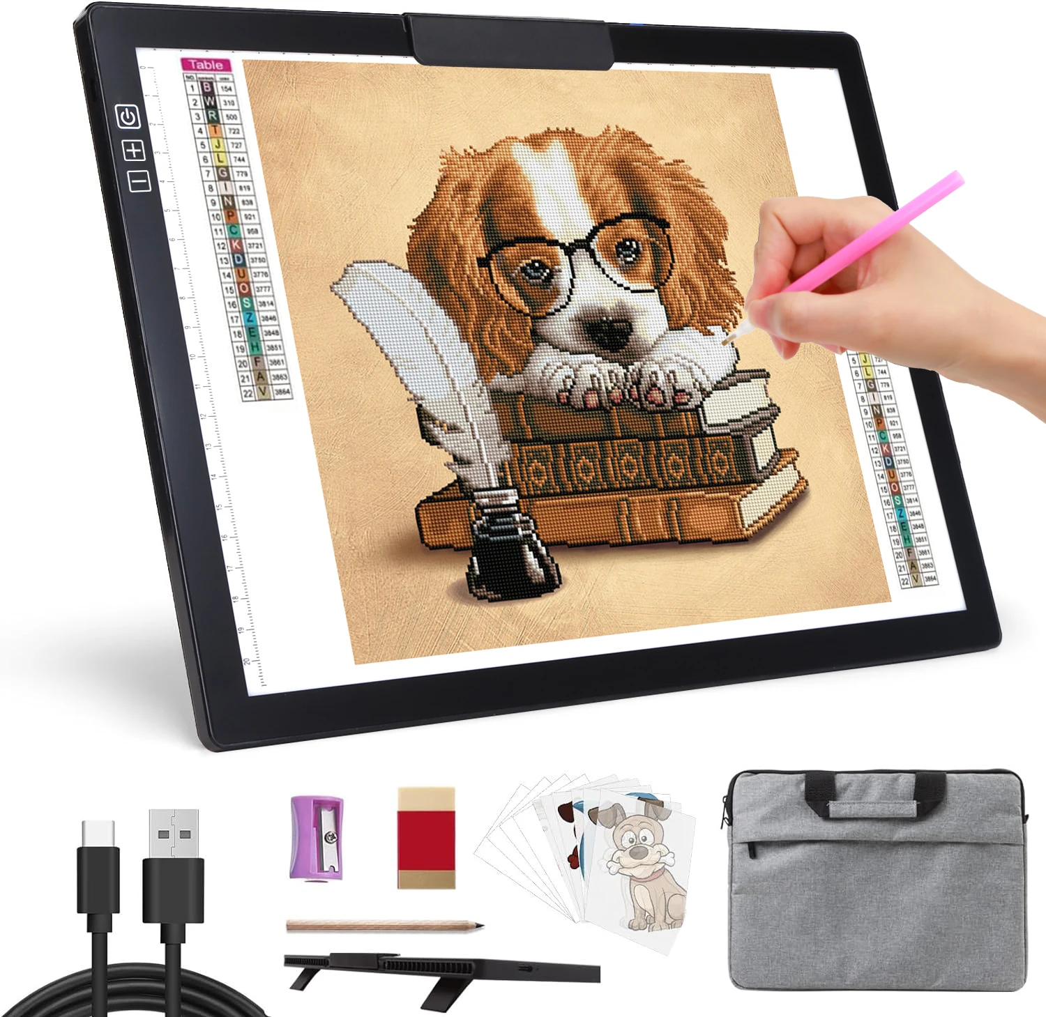 

Rechargeable A4 Light Pad with Bag, Innovative Stand and Top Clip,Wireless Bright Light Tracing Board for Diamond Painting