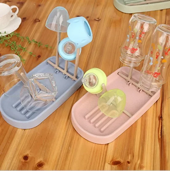 

3 Colors Hanging Cups Holder Wheat Straw Foldable Baby Bottle Drying Rack Kitchen Drain Shelf For Baby Bottles OK 0540