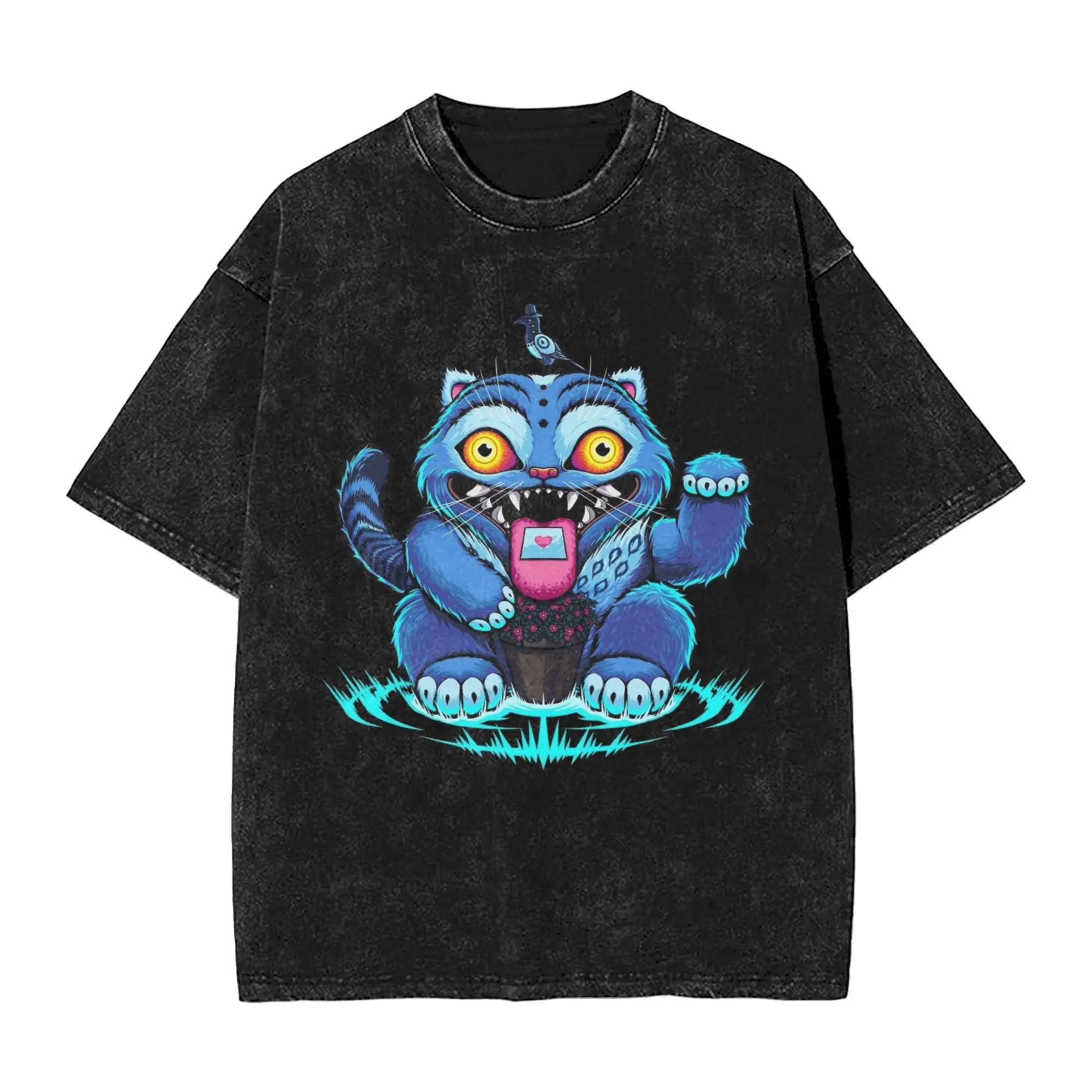 

Футболка для пар Blue Derpy Money Tiger Washed Футболки Хипстер Kpop Demon Hunters Летняя футболка Классическая свободная хлопковая одежда