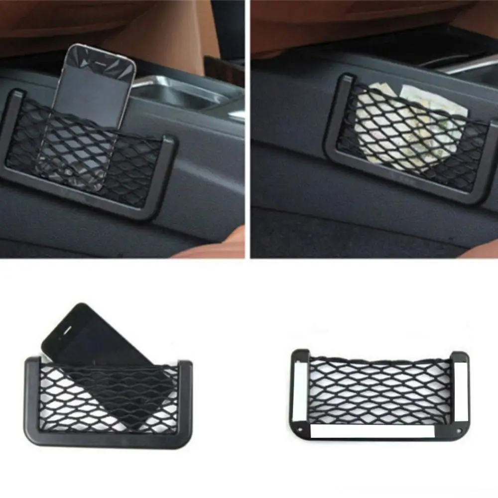 Durable Hollow Mesh Self-Adhesive Car Pocket Storage Bag Pouch Phone Holder