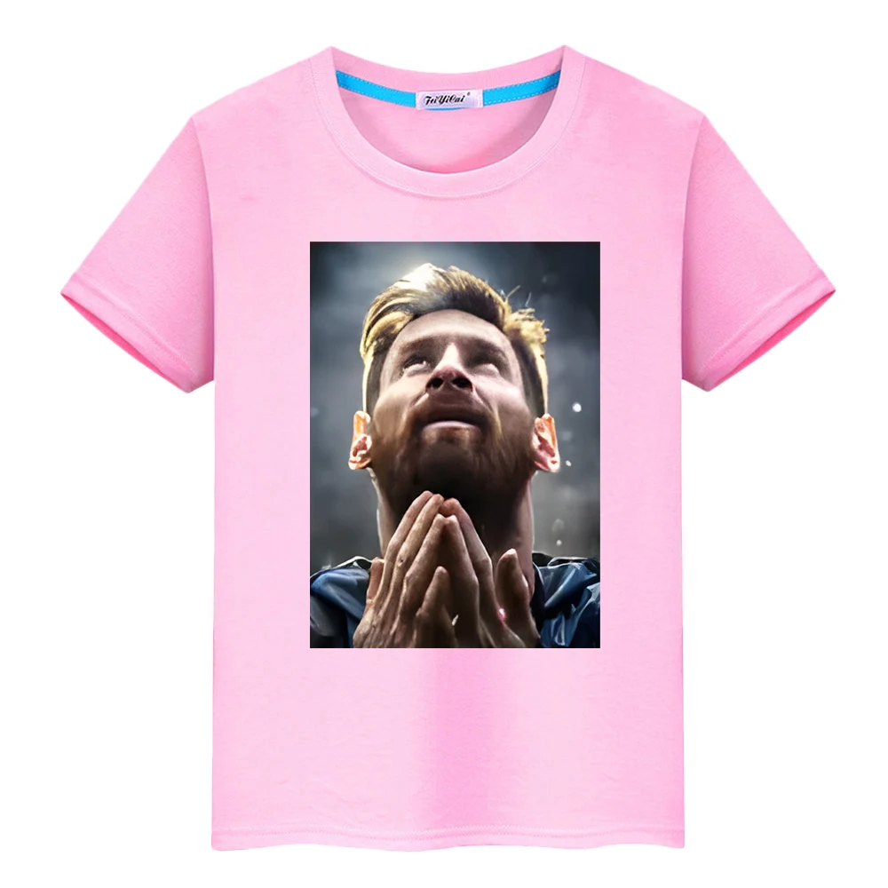 Camiseta 100% de algodón con estampado de avatar messi, camisetas cortas informales de dibujos animados de fútbol para niño, camisetas de anime Kawaii y2k de una pieza, ropa para niños y niñas